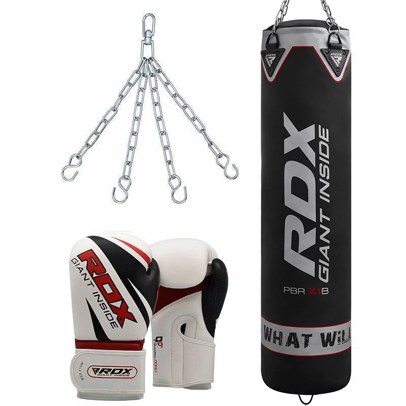 RDX Sports Store RDX X1 4ft / 5ft 3-in-1 Training Punch Bag & Gloves Black / White Set - Image 10
