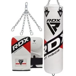 RDX Sports Store RDX F10 4FT / 5FT 3-IN-1 WHITE TRAINING PUNCH BAG WITH MITTS SET