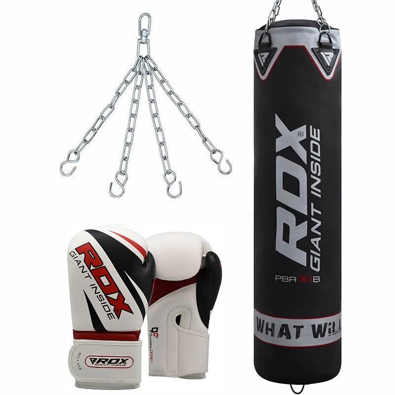 RDX Sports Store RDX X1 4ft / 5ft 3-in-1 Training Punch Bag & Gloves Black / White Set - Image 15