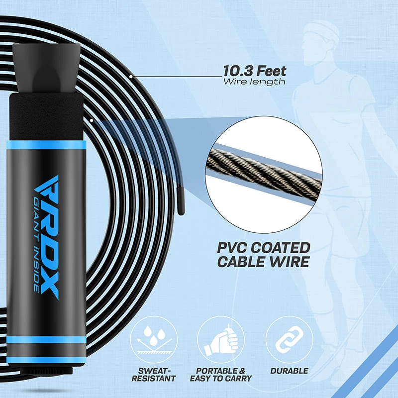 RDX Sports Store RDX SR Adjustable 10.3ft Non-Slip Memory Foam Soft Handles Skipping Rope - Image 12
