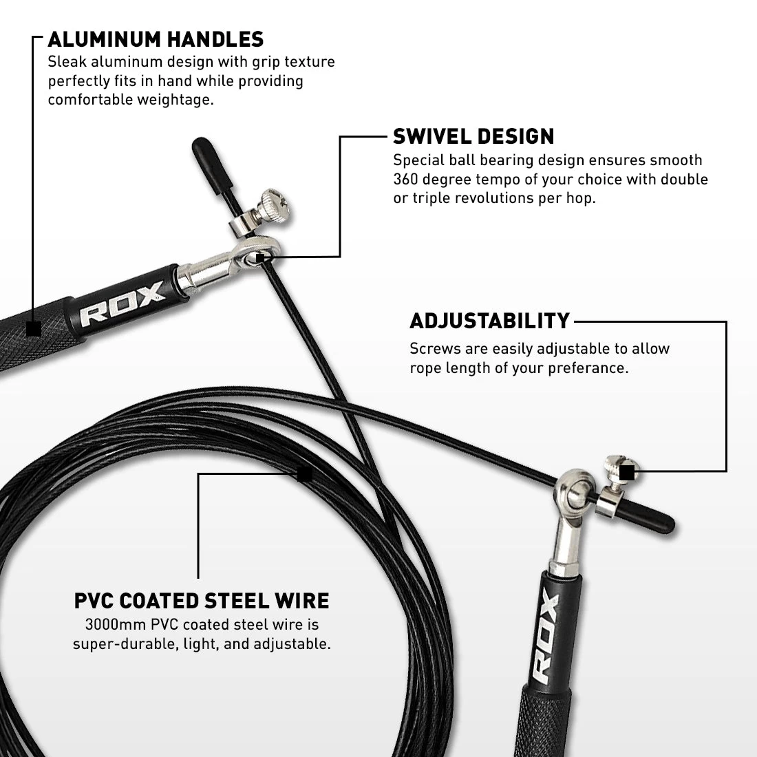 RDX Sports Store RDX C2 Adjustable Aluminum Handle Skipping Rope - Image 3