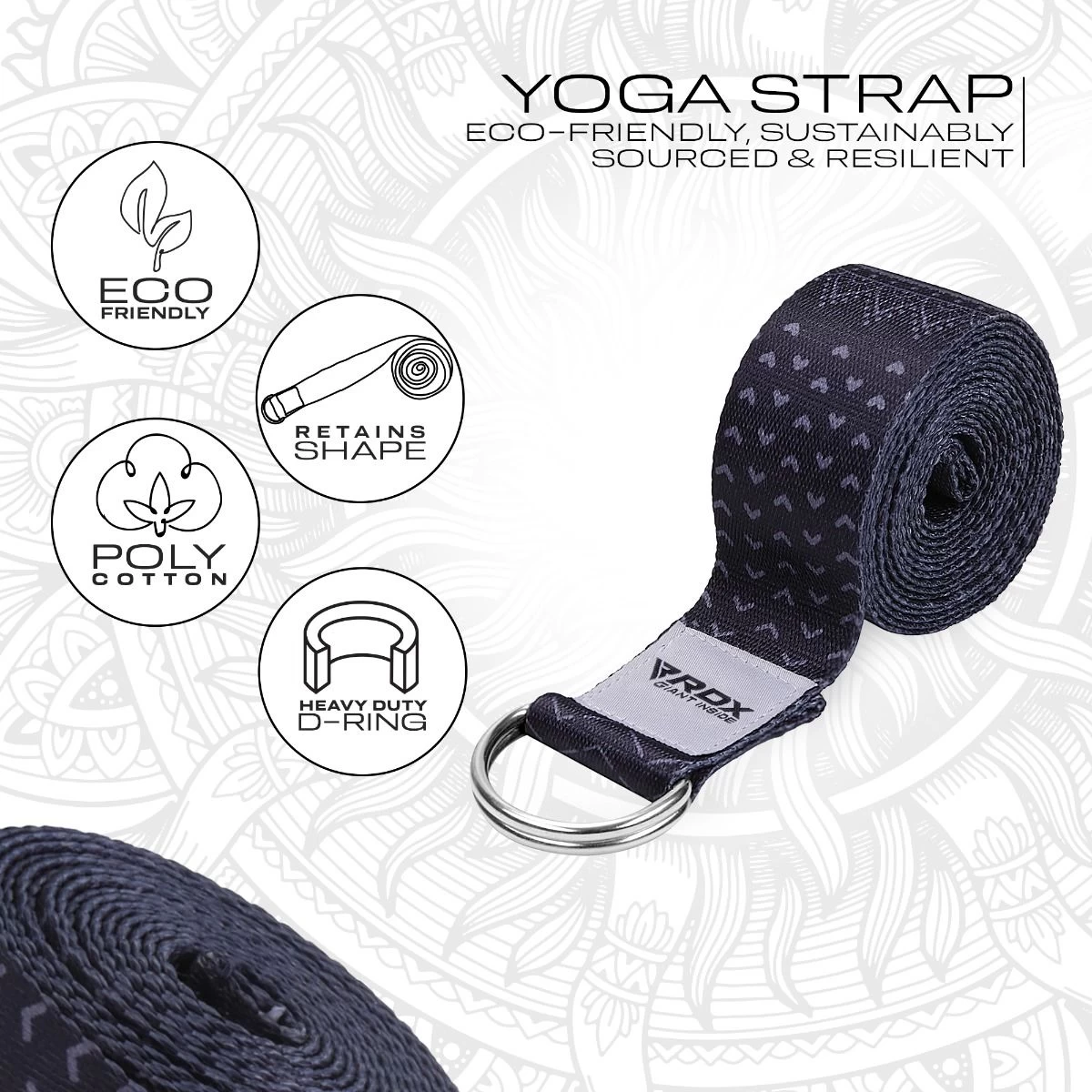 RDX Sports Store RDX F15 D-Ring Steel Buckle Cotton Yoga Strap - Image 3