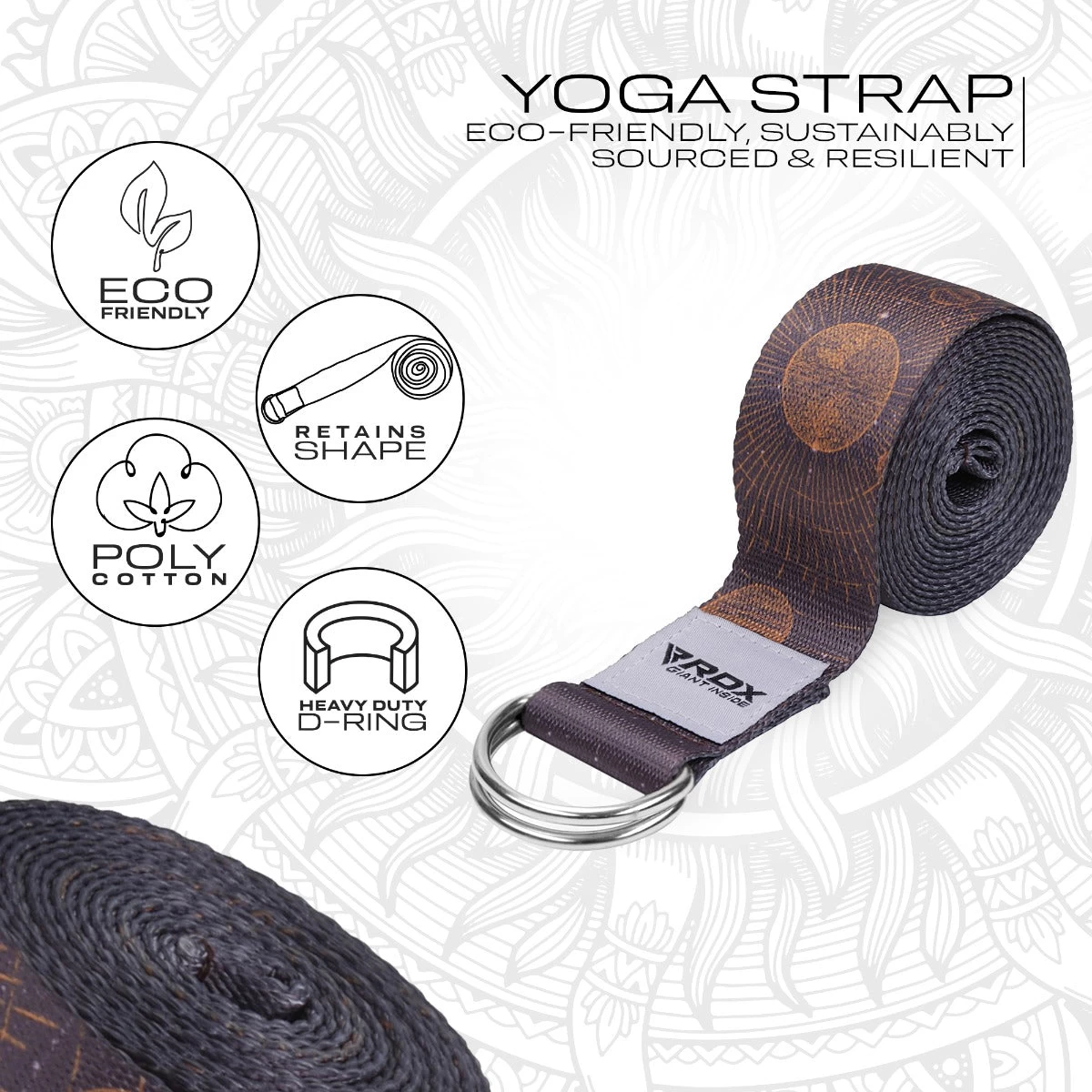 RDX Sports Store RDX F4 D-Ring Steel Buckle Cotton Yoga Strap - Image 2