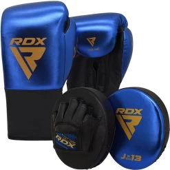 RDX Sports Store RDX J13 KIDS 8oz Blue Boxing Gloves & Pads Set