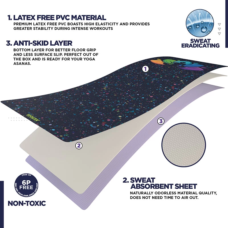 RDX Sports Store RDX D1 Iris 6mm PVC Yoga Mat Midnight Lotus - Image 3