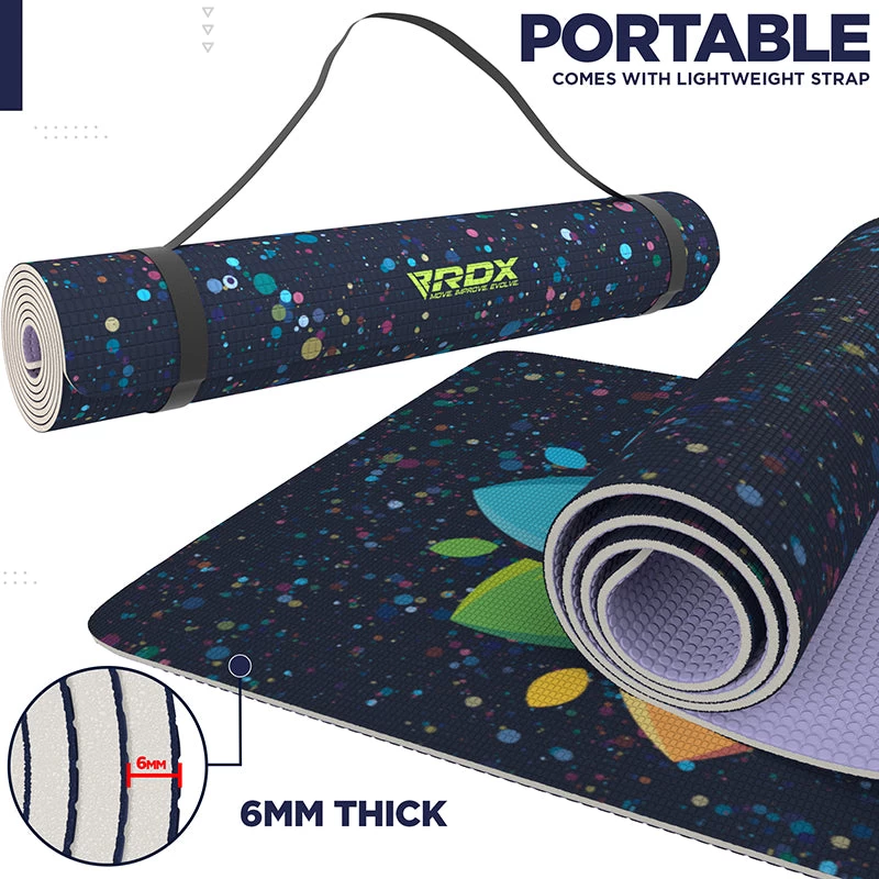 RDX Sports Store RDX D1 Iris 6mm PVC Yoga Mat Midnight Lotus - Image 7