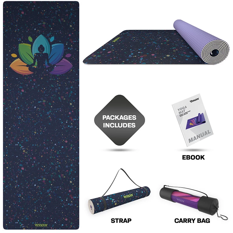 RDX Sports Store RDX D1 Iris 6mm PVC Yoga Mat Midnight Lotus - Image 4