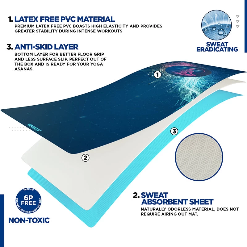 RDX Sports Store RDX D10 Iris 6mm PVC Yoga Mat Angelic Blue - Image 3