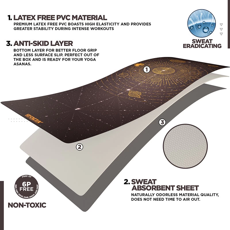 RDX Sports Store RDX D6 Iris 6mm PVC Yoga Mat Solar Brown - Image 3