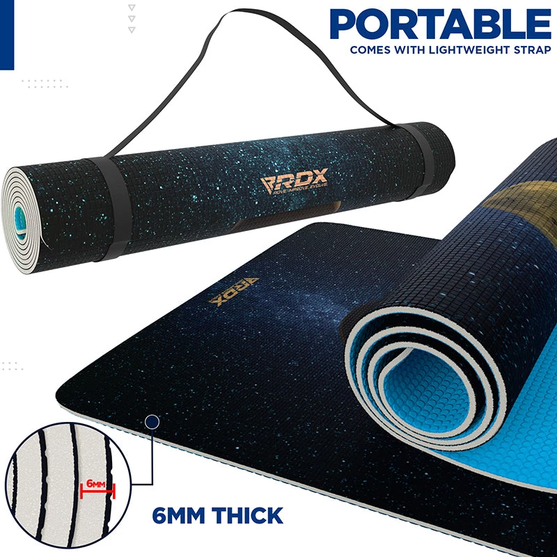 RDX Sports Store RDX D8 Iris 6mm PVC Yoga Mat Universe Blue - Image 7