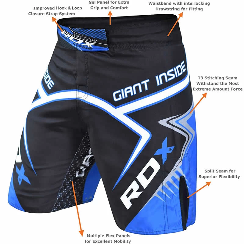 RDX Sports Store RDX R7 MMA Fight Shorts Black/Blue - Image 4