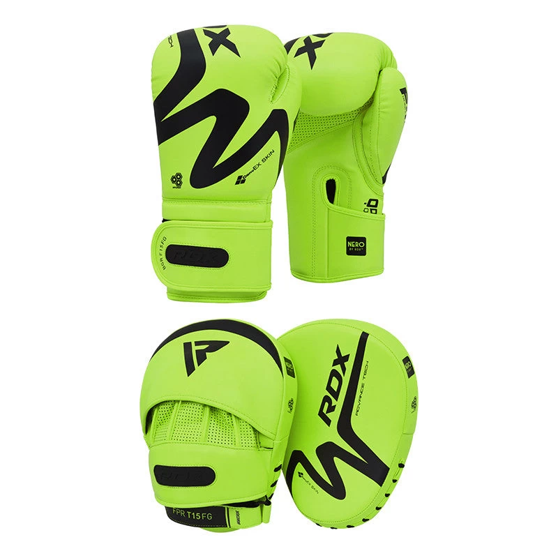 RDX Sports Store RDX T15 Nero Green Boxing Gloves & Focus Pads