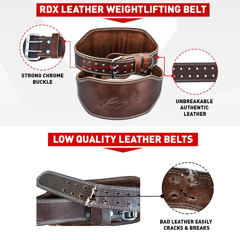 RDX Sports Store RDX 6 Inch Leather Brown Weightlifting Belt - Image 4