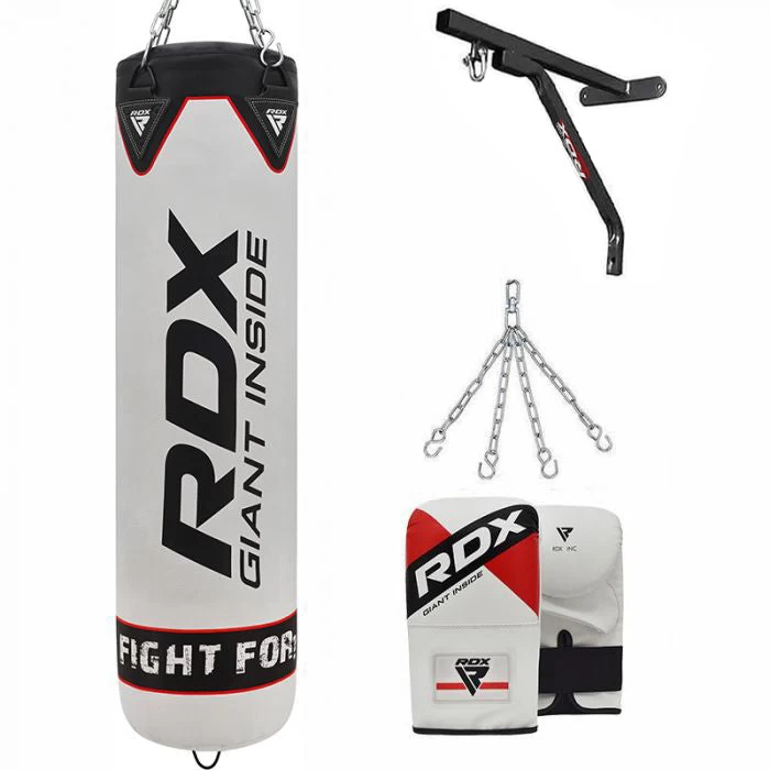 RDX Sports Store RDX F1 4ft / 5ft 4-in-1 White Punch Bag With Gloves & Wall Bracket Set