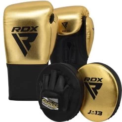 RDX Sports Store RDX J13 KIDS 8oz Golden Boxing Gloves & Pads Set