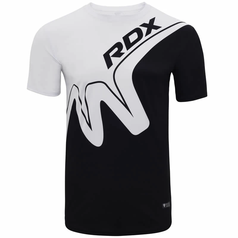 RDX Sports Store RDX T15 White Black Short Sleeves Sweat-Wicking Gym T-Shirt