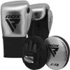 RDX Sports Store RDX J13 KIDS 8oz SILVER Boxing Gloves & Pads Set