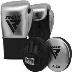 RDX Sports Store RDX J13 KIDS 8oz SILVER Boxing Gloves & Pads Set