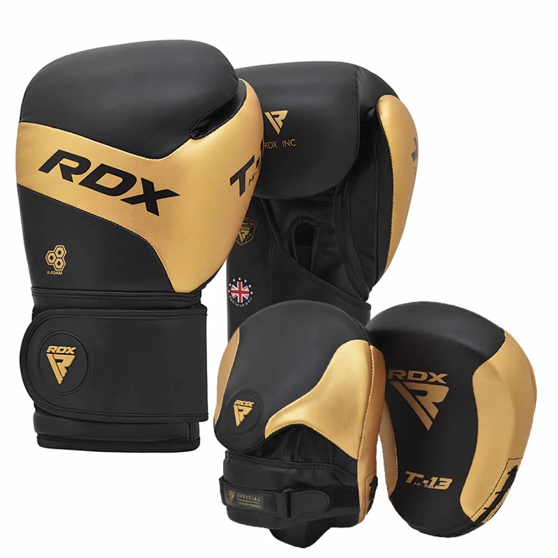 RDX Sports Store RDX T13 Boxing Gloves & Focus Pads Golden / Black - Image 15