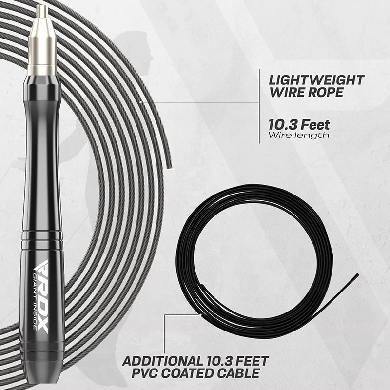 RDX Sports Store RDX W2 Adjustable 10.3ft Skipping Rope With Non-Slip Aluminum Handles - Image 6