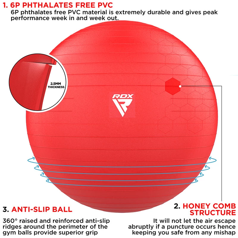RDX Sports Store RDX B1 Inflatable Anti-Slip Yoga Ball With Portable Foot Air Pump - Image 6